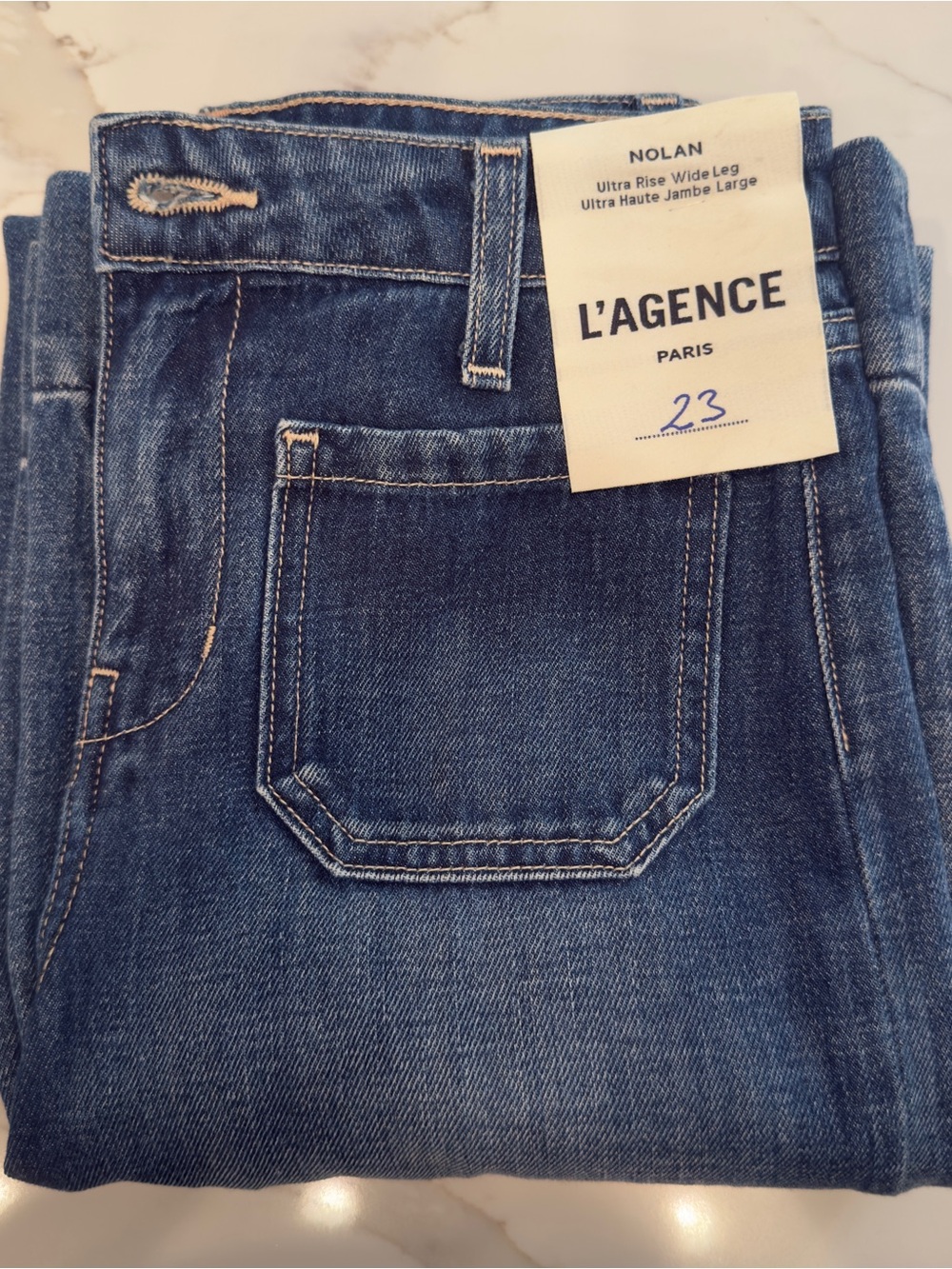 L'AGENCE Nolan Ultra Rise Wide Leg Denim Jeans Dark Wash NWT 23